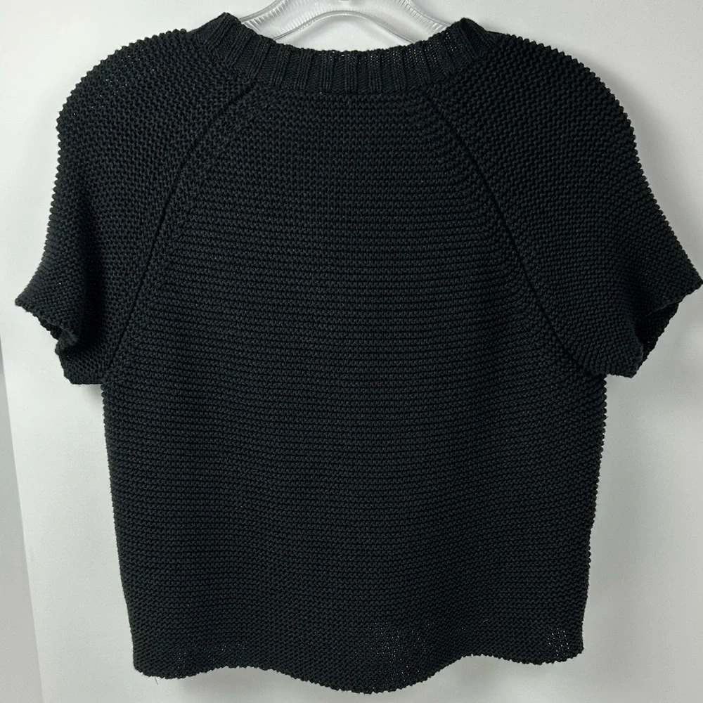 LOFT Black Short Sleeve Knit Button Front Cardigan